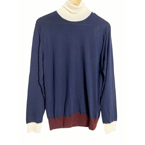 Eleventy Navy Colorblock Turtleneck Wool Cashmere Pullover Sweater Size M - Picture 3 of 8